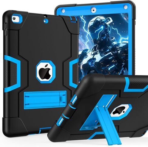 حافظة OKP لجهاز iPad الجيل السادس/ipad الجيل الخامس/iPad 9.7 بوصة (موديل 2018/2017)، غطاء حماية متين مقاوم للصدمات لجهاز iPad 9.7 مع مسند مدمج (أسود + أزرق) in Kuwait