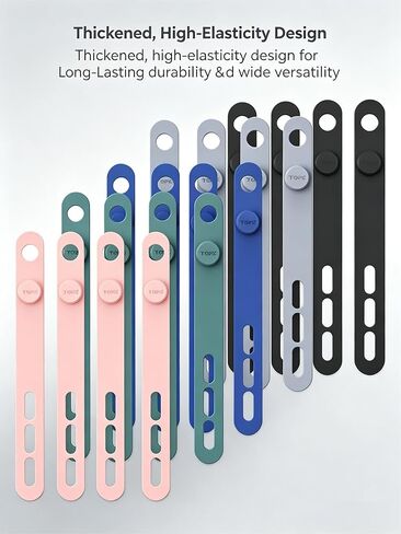 20 PCS Silicone Cable Ties, Reusable Cord Organizer Straps, 5.3 Inch Adjustable Wire Management, 5 Colors Durable Rubber Fastening Wraps for Electronics Cords Home Office Travel in Kuwait