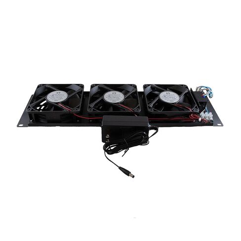 NavePoint 3U 12V DC Fan Unit with 3 Fans, 130.45 CFM Each, Quiet 46.14 dB-A, UL Power Cord with NEMA Plug, Steel Rack Mount Cooling Panel for 19" Server Racks in Kuwait
