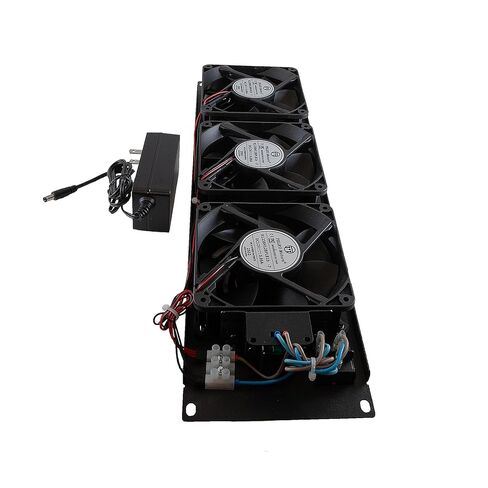 NavePoint 3U 12V DC Fan Unit with 3 Fans, 130.45 CFM Each, Quiet 46.14 dB-A, UL Power Cord with NEMA Plug, Steel Rack Mount Cooling Panel for 19" Server Racks in Kuwait