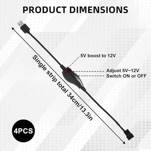 4 قطع USB 5 فولت إلى 12 فولت 4-Pin محولات وحدة تحكم سرعة مروحة تبريد الكمبيوتر، جهد قابل للتعديل USB إلى محول مروحة مع مخرج 8 وات بحد أقصى لوحدة المعالجة المركزية ووحدة معالجة الرسومات in Kuwait