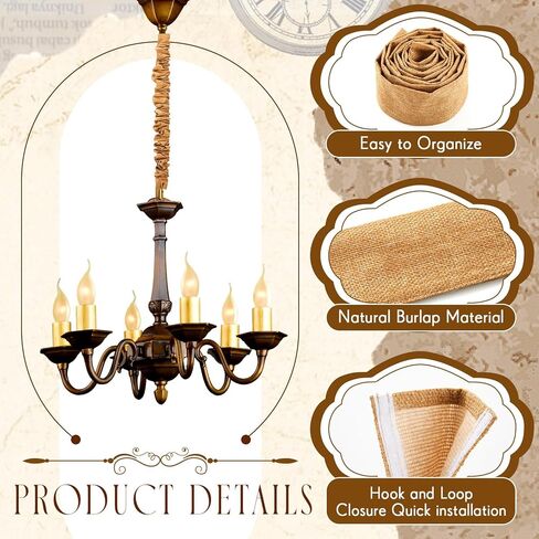 HunnmingRe 2 Pack 6ft Fabric Cord Cover for Chandelier Chain Sleeve, Imitation Jute with Hook and Loop Closure, Cable Management for Electrical Wires, Lamp and Swing Chain Cover for Home Decor in Kuwait