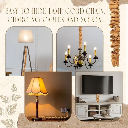 HunnmingRe 2 Pack 6ft Fabric Cord Cover for Chandelier Chain Sleeve, Imitation Jute with Hook and Loop Closure, Cable Management for Electrical Wires, Lamp and Swing Chain Cover for Home Decor in Kuwait