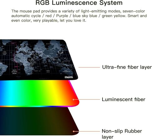 Extended RGB Gaming Mouse Pad, Extra Large Gaming Mouse Mat for Gamer, Waterproof Office Desktop Mat with 10 Lighting Mode, for PC Computer RGB Keyboard Mouse - 31.5'' x 15" x 4mm(Map) in Kuwait