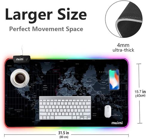 Extended RGB Gaming Mouse Pad, Extra Large Gaming Mouse Mat for Gamer, Waterproof Office Desktop Mat with 10 Lighting Mode, for PC Computer RGB Keyboard Mouse - 31.5'' x 15" x 4mm(Map) in Kuwait