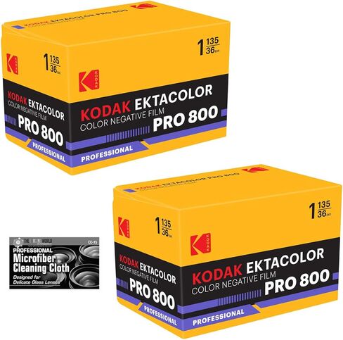 Kodak Ektacolor Pro 800 Color Negative Film (35mm Roll Film, 36 Exposures) - 2-Pack with Microfiber Cleaning Cloth in Kuwait