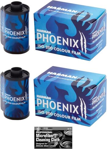 Harman Technology Phoenix II 200 Color Negative Film (35mm Roll Film, 36 Exposures) - 2-Pack with Microfiber Cleaning Cloth in Kuwait