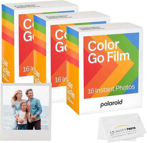 Polaroid Go Color Film, White Frame -16 Films + Quality Photo Microfiber Cloth (Compatible with Polaroid Go Cameras) (48 Sheets) in Kuwait