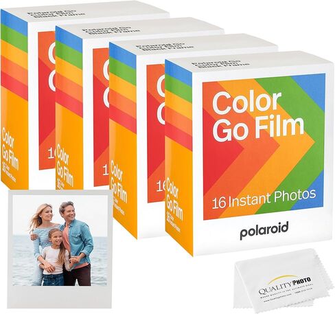 Polaroid Go Color Film, White Frame -16 Films + Quality Photo Microfiber Cloth (Compatible with Polaroid Go Cameras) (64 Sheets) in Kuwait