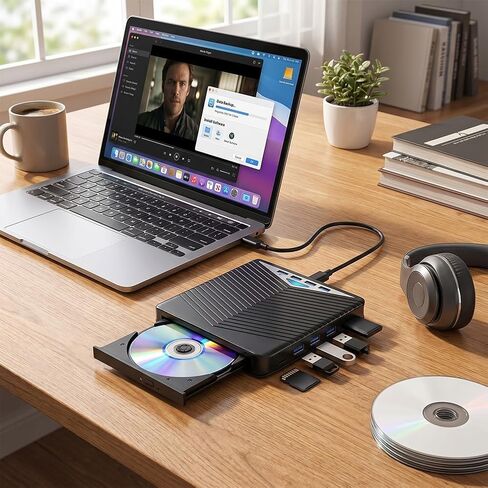 محرك أقراص DVD خارجي Blu-ray USB 3.0 ونوع C، ناسخ محمول/قارئ/كاتب لأجهزة الكمبيوتر المحمول وأجهزة Mac، التوصيل والتشغيل، دعم BD/CD/DVD RW عالي السرعة in Kuwait