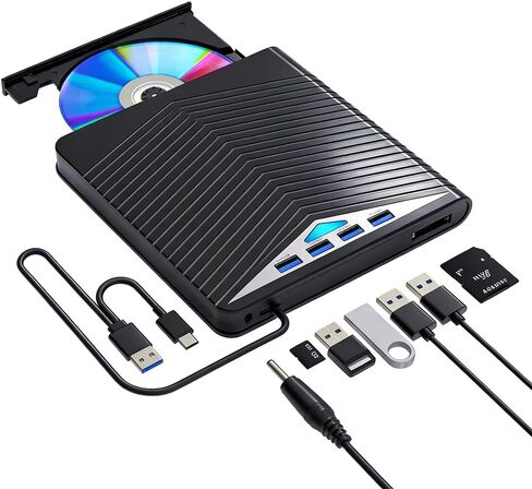 محرك أقراص DVD خارجي Blu-ray USB 3.0 ونوع C، ناسخ محمول/قارئ/كاتب لأجهزة الكمبيوتر المحمول وأجهزة Mac، التوصيل والتشغيل، دعم BD/CD/DVD RW عالي السرعة in Kuwait
