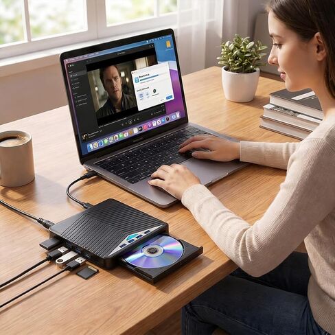 محرك أقراص DVD خارجي Blu-ray USB 3.0 ونوع C، ناسخ محمول/قارئ/كاتب لأجهزة الكمبيوتر المحمول وأجهزة Mac، التوصيل والتشغيل، دعم BD/CD/DVD RW عالي السرعة in Kuwait
