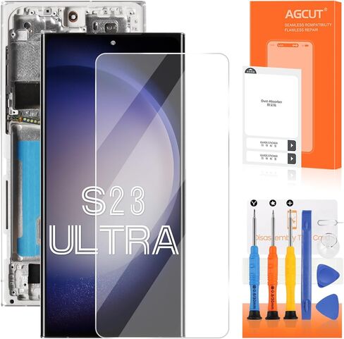 شاشة OLED بديلة لهاتف Samsung Galaxy S23 Ultra لشاشة Samsung S23 Ultra LCD S918B S918U LCD محول رقمي لشاشة تعمل باللمس باللون الفضي مع إطار (إصدار الولايات المتحدة، يدعم بصمة الإصبع) in Kuwait