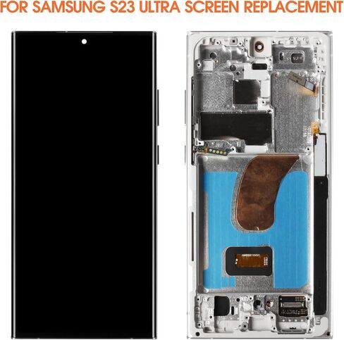 شاشة OLED بديلة لهاتف Samsung Galaxy S23 Ultra لشاشة Samsung S23 Ultra LCD S918B S918U LCD محول رقمي لشاشة تعمل باللمس باللون الفضي مع إطار (إصدار الولايات المتحدة، يدعم بصمة الإصبع) in Kuwait