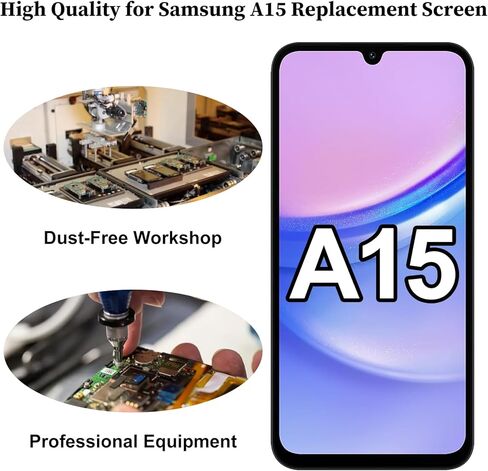 لهاتف Samsung Galaxy A15 4G/5G استبدال الشاشة مع سماعة الأذن ومكبر الصوت وزر الصوت الجانبي ومحرك الاهتزاز A156U A155F/DSN إطار شاشة LCD تعمل باللمس محول رقمي مجموعة أدوات إصلاح التجميع الكامل in Kuwait