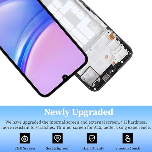 لهاتف Samsung Galaxy A15 4G/5G استبدال الشاشة مع سماعة الأذن ومكبر الصوت وزر الصوت الجانبي ومحرك الاهتزاز A156U A155F/DSN إطار شاشة LCD تعمل باللمس محول رقمي مجموعة أدوات إصلاح التجميع الكامل in Kuwait