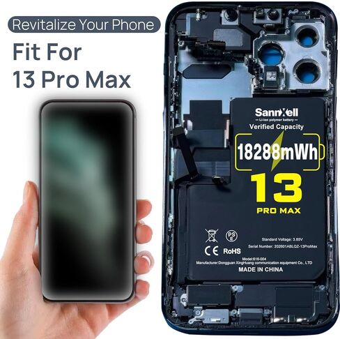 SannXell Upgraded High Capacity Battery for iPhone 13 Pro Max Replacement, 18288mWh 0 Cycle A2641 A2643 A2644 A2645 A2484 Model, Ultra Long Lasting Li-ion Battery with Full Repair Tool Kit in Kuwait