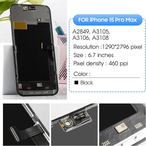 for iPhone 15 Pro Max Screen Glass & Digitizer Replacement – Incell LCD Glass Lens Only (No Frame Included) – Compatible with Model A2849 for Professional Repair in Kuwait