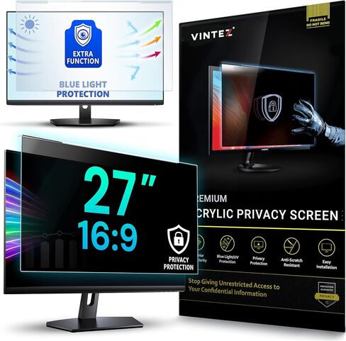 VINTEZ Universal Acrylic 27 Inch Computer Privacy Screen Filter for Widescreen Computer Monitors - 24" x 14" (612 x 357 mm) - Monitor Frame Hanging Type in Kuwait