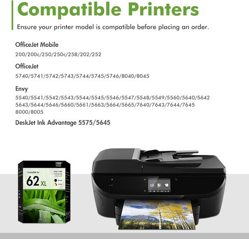 62 62XL Ink Cartridges Black and Color Combo Pack Envy 7640 5660 Replacement for 62 62XL Ink Envy 7645 5540 5740 5660 5740 OfficeJet 200 250 Printer High Yield Black Tri-Color 2-Pack in Kuwait