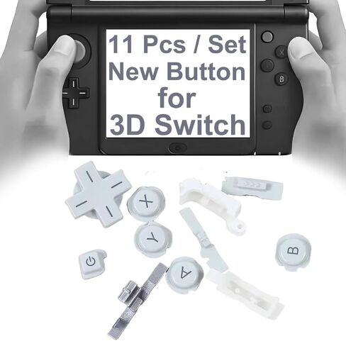 مخصص لاستبدال مجموعة الألوان الكاملة لأزرار 3DS الإضافية، لوحدات تحكم الألعاب الصغيرة Nintendo Old 3DS، ABXY / D-Pad Direction / L R كتف / Power Home / Volume / زر تبديل ثلاثي الأبعاد 11 قطعة (أبيض) in Kuwait