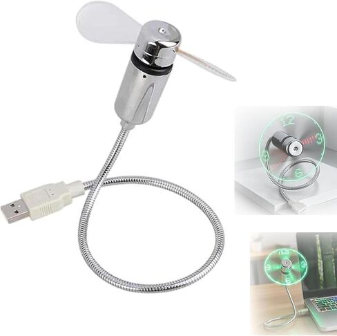 مروحة ساعة USB مع خرطوم معدني مرن، ترقية 2026 مروحة مكتب صغيرة قابلة لإعادة الشحن، عرض الوقت ودرجة الحرارة، أداة تبريد هادئة محمولة لسفر الكمبيوتر المحمول (1) in Kuwait