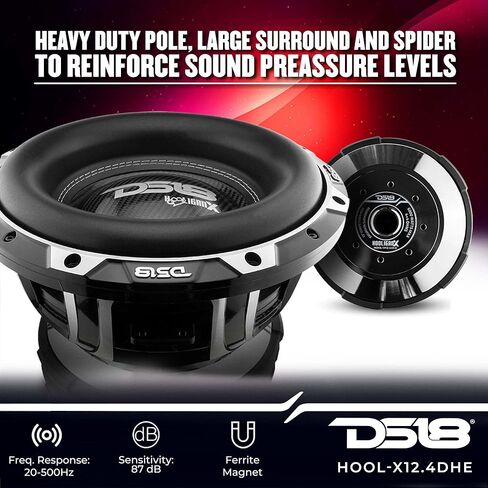 DS18 HOOL-X12.4DHE Hooligan 12" High Excursion Car Subwoofer 4000 Watts RMS 4" Dvc 4-Ohm, SPL Car Subwoofer, Competition Grade (Renewed) in Kuwait