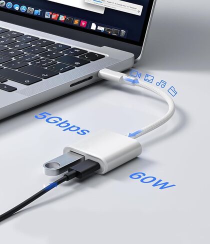 محول Apple USB-C إلى USB لجهاز iPhone 15 16 17، كابل USB 3.0 OTG معتمد من MFi مع منفذ شحن 60 وات لجهاز iPad MacBook Air Pro إلى الكاميرا، محرك فلاش USB، محرك الأقراص الصلبة SSD، الماوس، MIDI، لوحة المفاتيح، الطبل in Kuwait