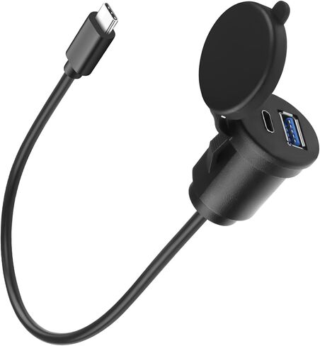 QIANRENON 1 إلى 2 USB C إلى USB C + USB 3.0 محول كبل قصير ثابت 5 جيجابت في الثانية من النوع C ذكر إلى C & A أنثى موصل تثبيت مدمج 2 في 1، شحن 5V3A، مع غطاء غبار، 30 سم / 11.8 بوصة in Kuwait