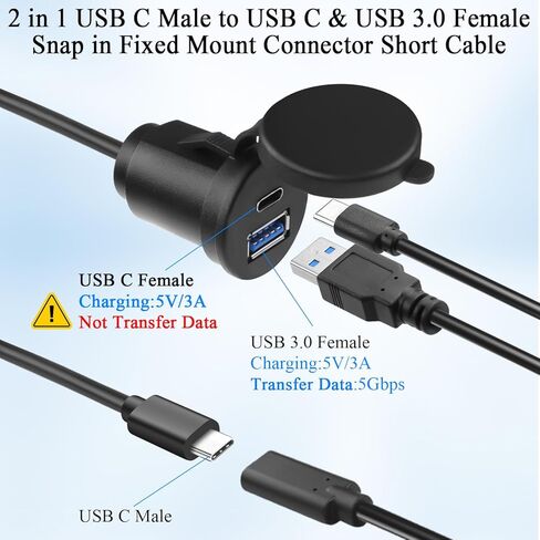 QIANRENON 1 إلى 2 USB C إلى USB C + USB 3.0 محول كبل قصير ثابت 5 جيجابت في الثانية من النوع C ذكر إلى C & A أنثى موصل تثبيت مدمج 2 في 1، شحن 5V3A، مع غطاء غبار، 30 سم / 11.8 بوصة in Kuwait