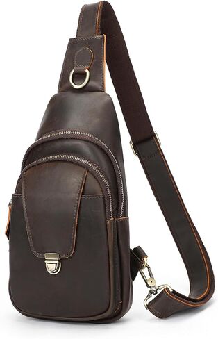 NIUCUNZH Genuine Leather Sling Bag Front Metal-Latch Crossbody Bags Handmade Vintage Chest Shoulder Backpack for Women Men in Kuwait
