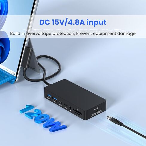 Surface Docking Station, 4K@60Hz Triple Display via HDMI, DP & USB-C, 12-in-1 with 120W Power Adapter for Surface Laptop 5/4/3 & Surface Pro 11/10/9/8/7/X, Surface Go/Book in Kuwait