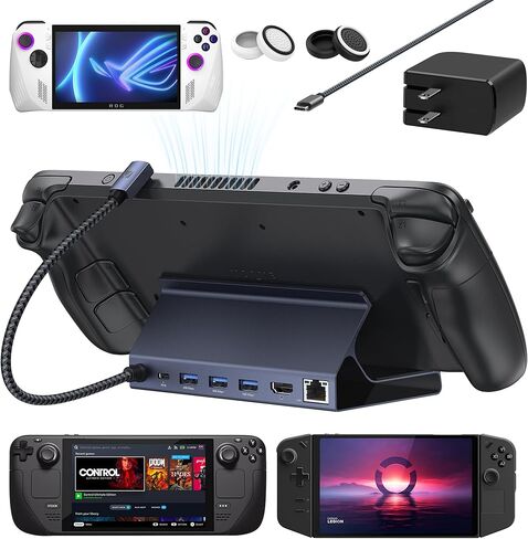 iVANKY 4K @ 144 هرتز Steam Deck Dock، محطة إرساء 8 في 1 لـ ASUS ROG Ally X/Legion Go/MSI Claw، ROG Alloy/Valve Stream Deck OLED Hub، HDMI 2.1، 1 جيجابت في الثانية إيثرنت، 3 * USB-A 3.0، مع محول طاقة 65 وات in Kuwait