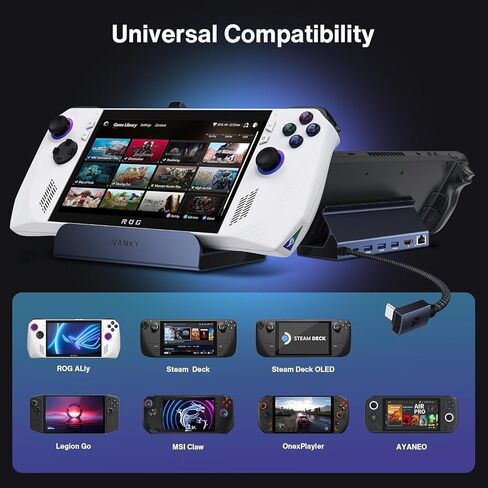 iVANKY 4K @ 144 هرتز Steam Deck Dock، محطة إرساء 8 في 1 لـ ASUS ROG Ally X/Legion Go/MSI Claw، ROG Alloy/Valve Stream Deck OLED Hub، HDMI 2.1، 1 جيجابت في الثانية إيثرنت، 3 * USB-A 3.0، مع محول طاقة 65 وات in Kuwait