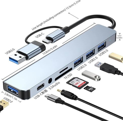 8-in-1 Hub USB Type-C Ports Multi-Function Docking Station with USB 3.0 + USB-C + SD/TF + 3.5mm Audio, Supports Smooth Multi-Port Collaboration in Kuwait