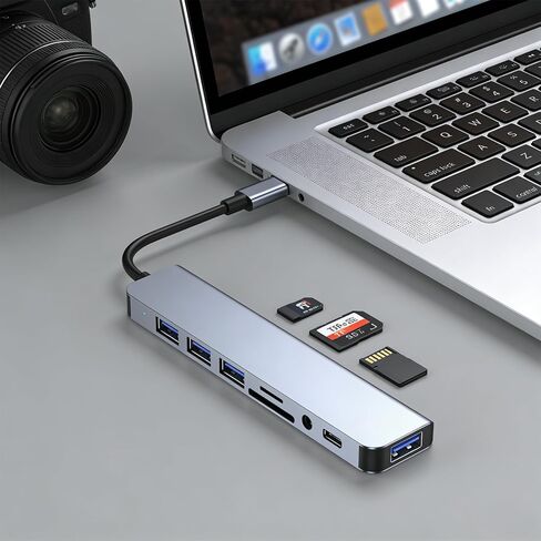 8-in-1 Hub USB Type-C Ports Multi-Function Docking Station with USB 3.0 + USB-C + SD/TF + 3.5mm Audio, Supports Smooth Multi-Port Collaboration in Kuwait