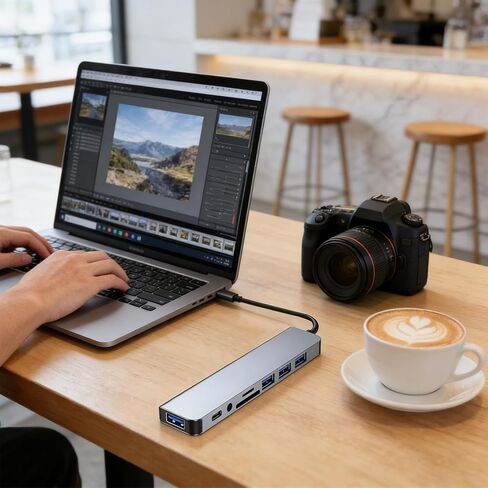 8-in-1 Hub USB Type-C Ports Multi-Function Docking Station with USB 3.0 + USB-C + SD/TF + 3.5mm Audio, Supports Smooth Multi-Port Collaboration in Kuwait