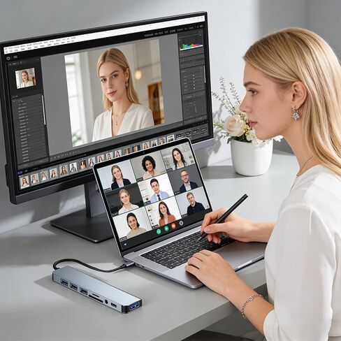 8-in-1 Hub USB Type-C Ports Multi-Function Docking Station with USB 3.0 + USB-C + SD/TF + 3.5mm Audio, Supports Smooth Multi-Port Collaboration in Kuwait