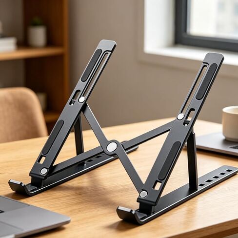 1 Piece Laptop Stand,Foldable Adjustable Laptop Riser,Portable Desktop Holder,Black in Kuwait