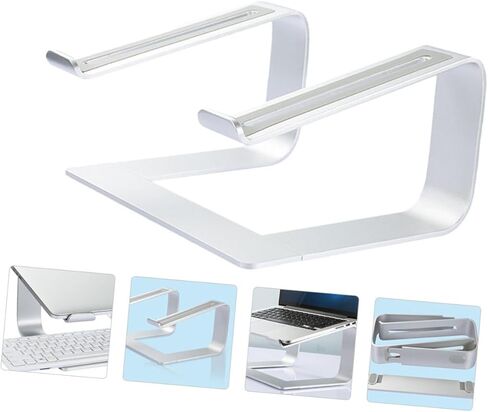 NOLITOY Aluminum Alloy Laptop Stand Ventilated Desktop Holder Adjustable Height Notebook Bracket for Office Use Silver in Kuwait
