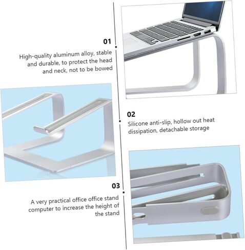NOLITOY Aluminum Alloy Laptop Stand Ventilated Desktop Holder Adjustable Height Notebook Bracket for Office Use Silver in Kuwait