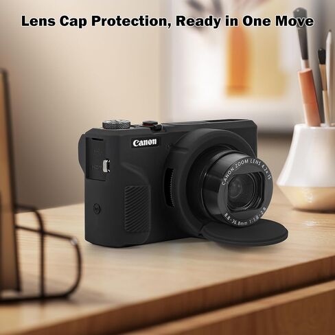 حافظة لكاميرا Canon PowerShot G7 X Mark III الرقمية، غطاء حماية ناعم مضاد للخدش مع غطاء عدسة قابل للإزالة، متوافق مع DSLR، يتضمن واقي شاشة وحزام معصم (أسود) in Kuwait