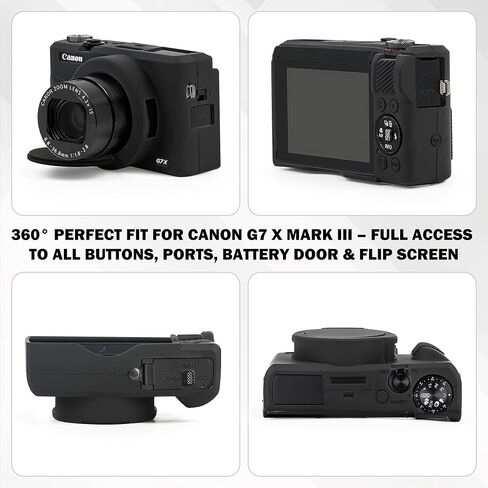 حافظة لكاميرا Canon PowerShot G7 X Mark III الرقمية، غطاء حماية ناعم مضاد للخدش مع غطاء عدسة قابل للإزالة، متوافق مع DSLR، يتضمن واقي شاشة وحزام معصم (أسود) in Kuwait