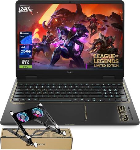 كمبيوتر محمول HP OMEN للألعاب، RTX 5070، إصدار محدود من League of Legends، شاشة 16 بوصة WQXGA IPS 240 هرتز، كور i7-14650HX، ذاكرة الوصول العشوائي 32 جيجابايت، 1 تيرابايت SSD، لوحة مفاتيح بإضاءة خلفية RGB بأربع مناطق، صوت HyperX، ويندوز 11 هوم، أسود in Kuwait