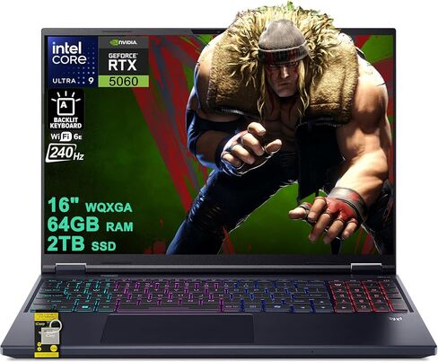 Acer Predator Helios Neo 16S AI Gaming Laptop 16" 2560x1600 OLED 240Hz (100% DCI-P3 G-SYNC) Intel 24-core Ultra 9 275HX 16GB DDR5 1TB SSD GeForce RTX 5060 GDDR7 (Up to 572 AI Tops) Win11Pro ICP Hub in Kuwait