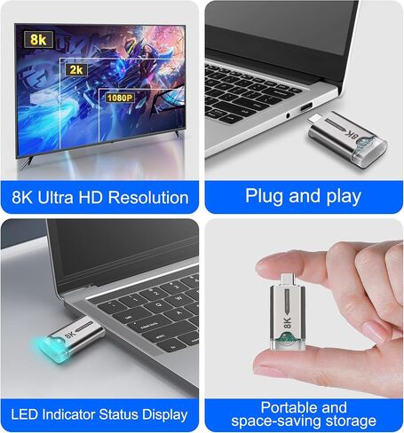 XMSJSIY 8K USB Type-C Dummy Plug Display EDID Emulator USB-C HDR Virtual Monitor Headless Ghost Adapter Supports 7680x4320 with LED Light for Screenless Remote Control -1 PCS in Kuwait