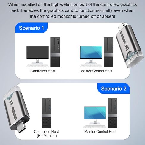 XMSJSIY 8K USB Type-C Dummy Plug Display EDID Emulator USB-C HDR Virtual Monitor Headless Ghost Adapter Supports 7680x4320 with LED Light for Screenless Remote Control -1 PCS in Kuwait