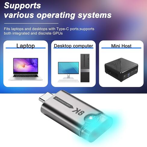 XMSJSIY 8K USB Type-C Dummy Plug Display EDID Emulator USB-C HDR Virtual Monitor Headless Ghost Adapter Supports 7680x4320 with LED Light for Screenless Remote Control -1 PCS in Kuwait