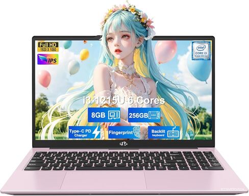 NIMO 15.6" IPS FHD Student Laptop, Intel 6-Core i3-1215U, 8GB RAM, 256GB SSD (Beats i5-1135G7,R5-7520U, Matches i7-1165G7), 65W Type-C, Backlit Keyboard, Fingerprint, Wi-Fi 6, for Home & Business in Kuwait