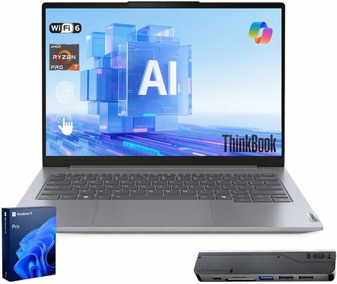Lenovo ThinkBook 14 Business Laptop, 14" FHD+ Touchscreen, AMD Ryzen 7 170, 16GB DDR5 RAM, 512GB SSD, Fingerprint Reader, 1080p IR Camera, HDMI, Wi-Fi 6, Windows 11 Pro, Bundle w/ 7-in-1 Hub in Kuwait
